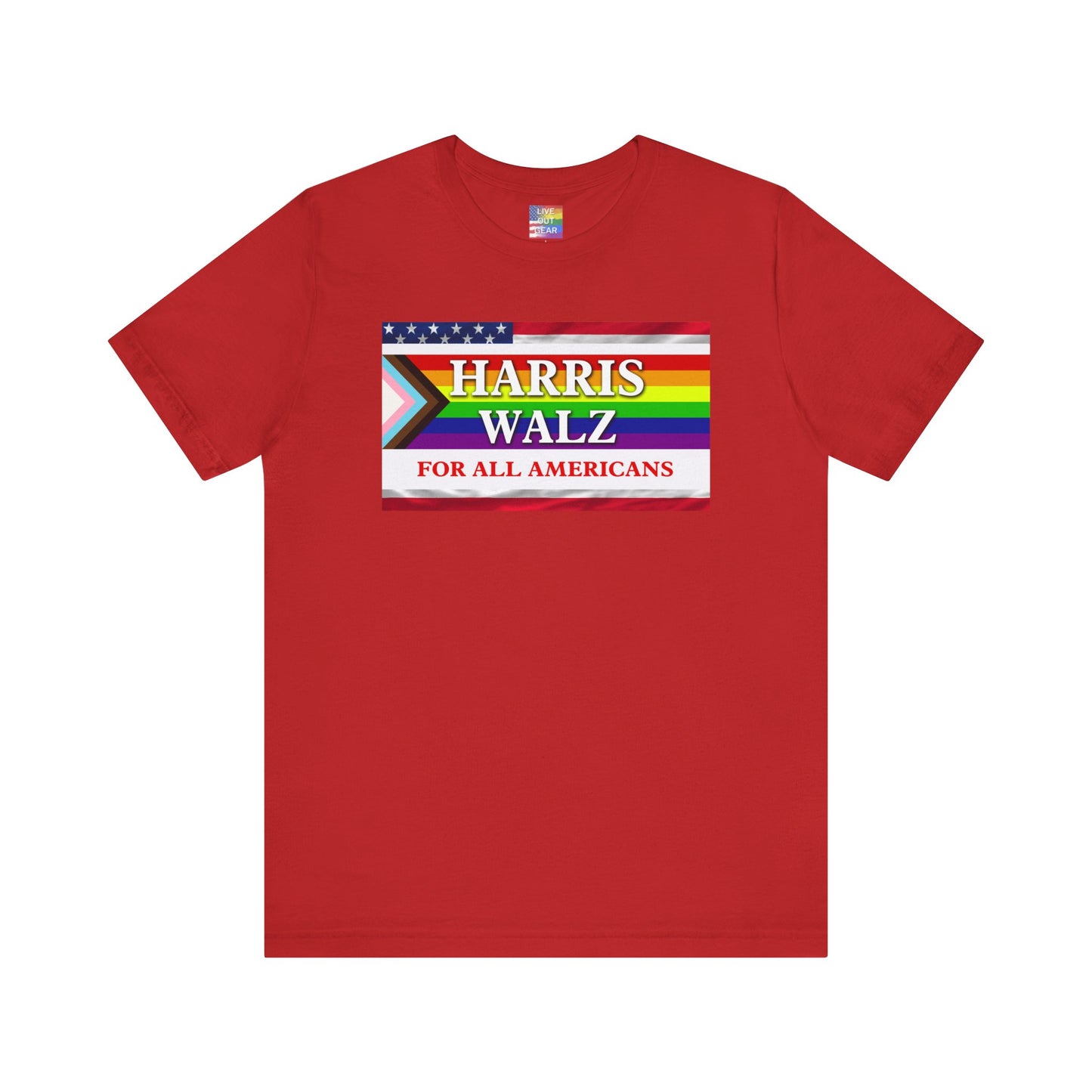 Red Harris Walz 2024 Election T-Shirt for All Americans - LGBTQ+ Progress Pride Flag