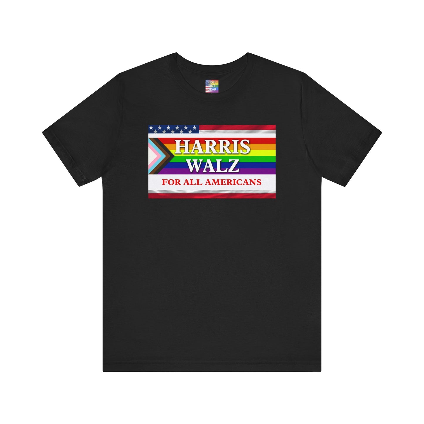 Black Harris Walz 2024 Election T-Shirt for All Americans - LGBTQ+ Progress Pride Flag