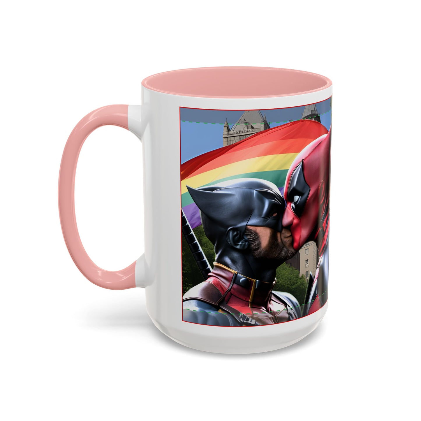 Superhero Gay Pride Kiss Accent Coffee Mug (15oz)