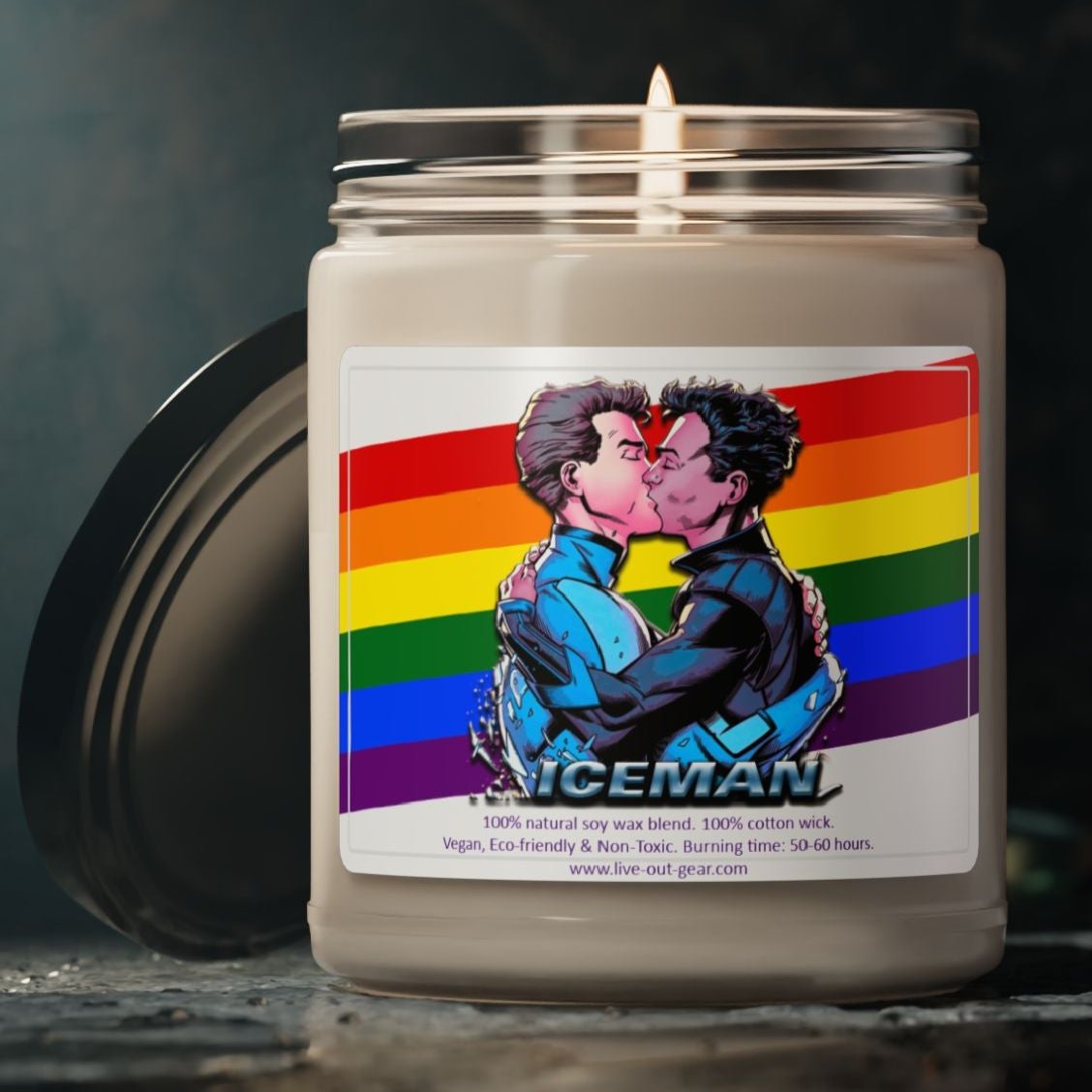 Icy Superhero Hot Gay Kiss Scented Soy Candle, 9oz