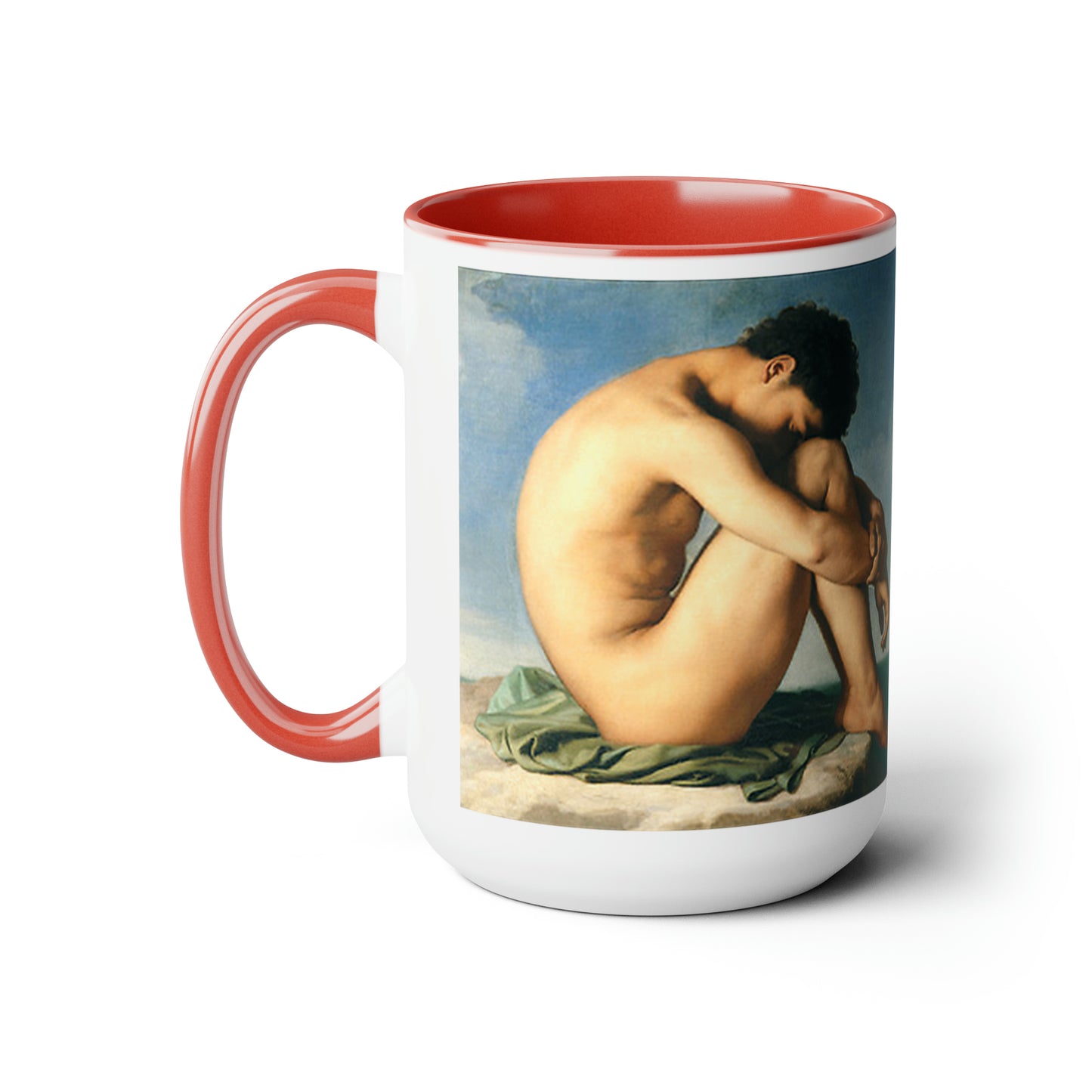 Young Man by the Sea Two-Tone Coffee Mugs, 15oz