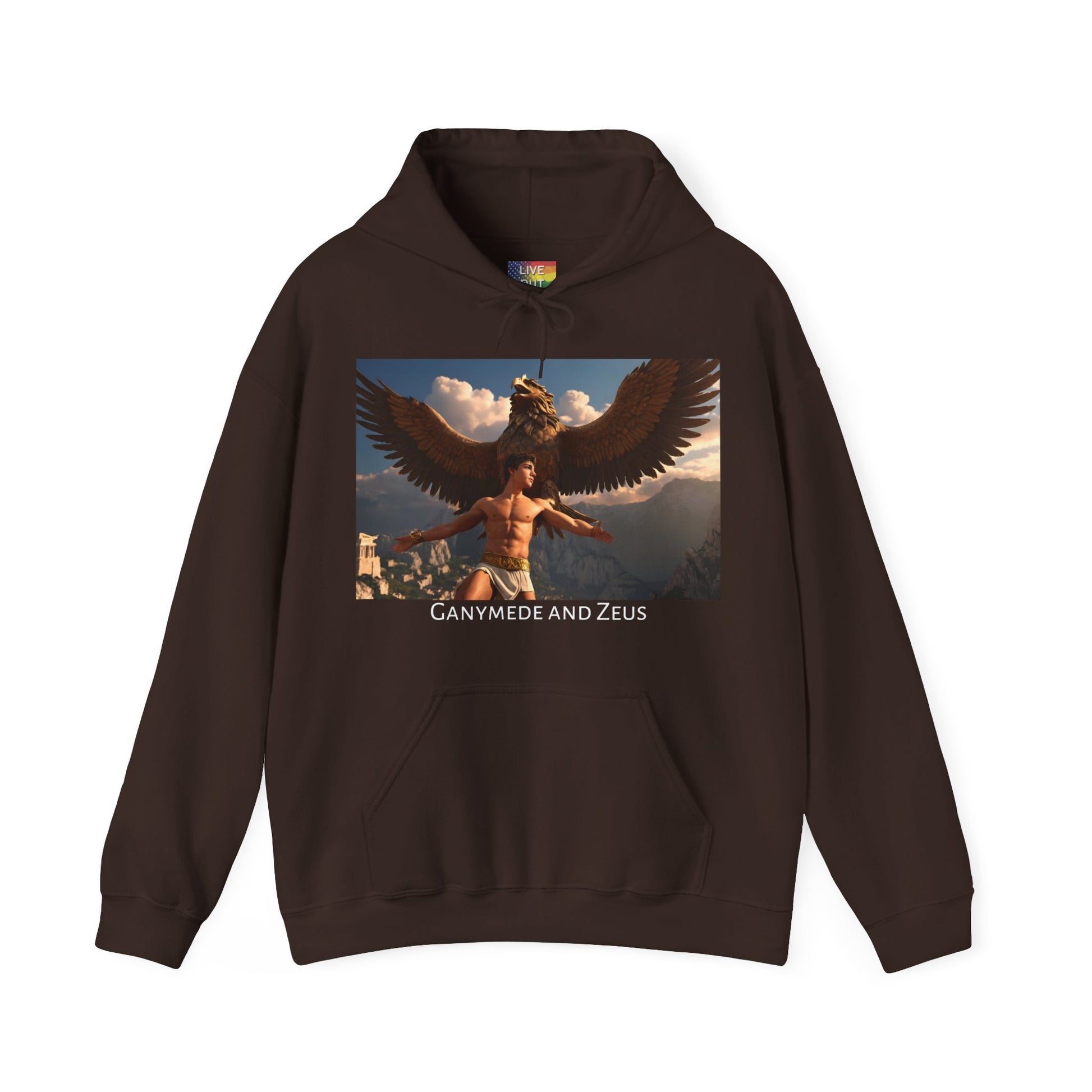 Dark Chocolate Brown Gay Ganymede and Zeus Hoodie Sweatshirt at Gay Pride