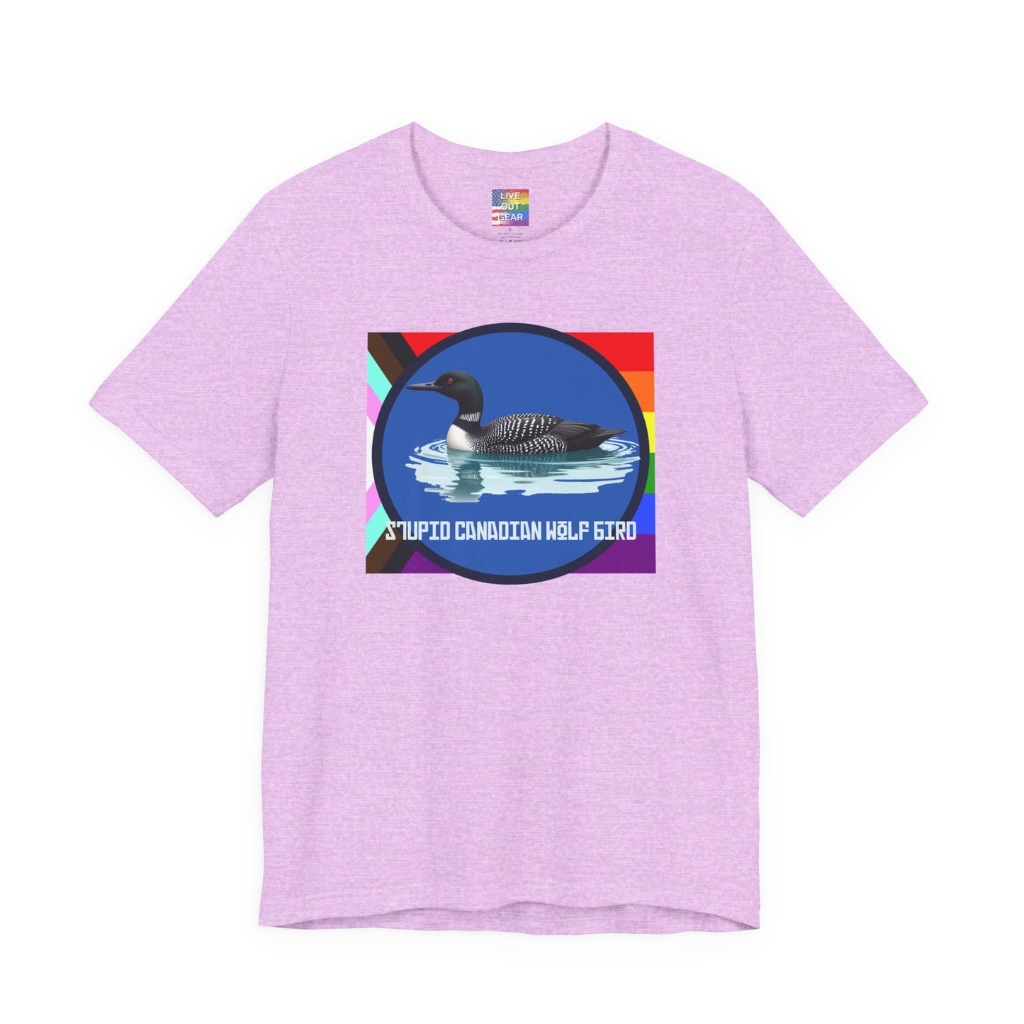 Heather Prism Lilac Stupid Canadian Wolf Bird T-shirt