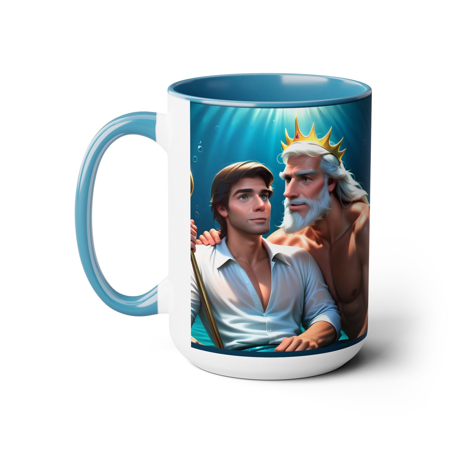 Prince Eric and King Triton Living Out Under the Sea Two-Tone Coffee Mugs, 15oz