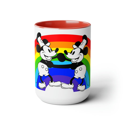 Steamboat Willie and his Buddy Dancing with Pride Two-Tone Coffee Mugs, 15oz