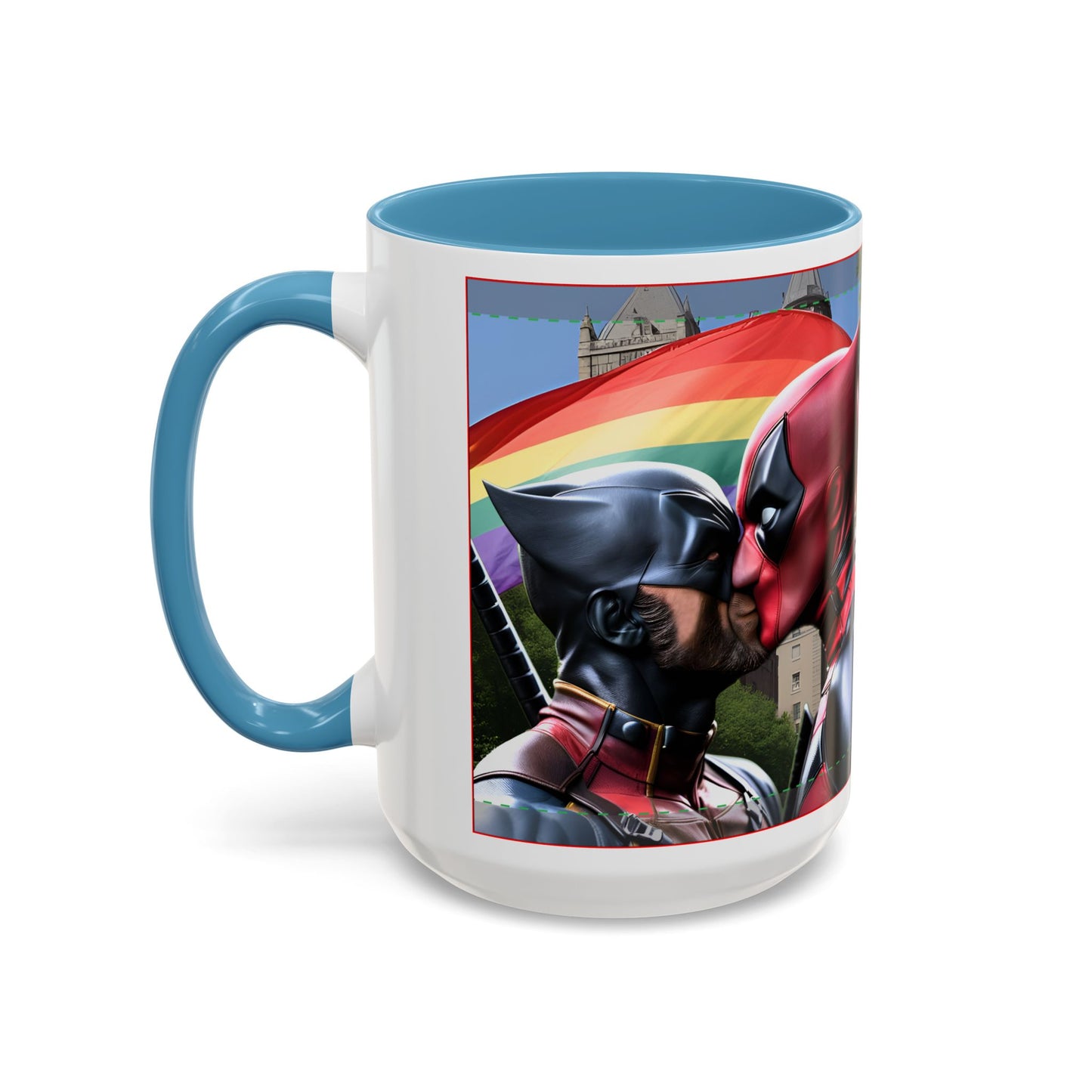 Superhero Gay Pride Kiss Accent Coffee Mug (15oz)