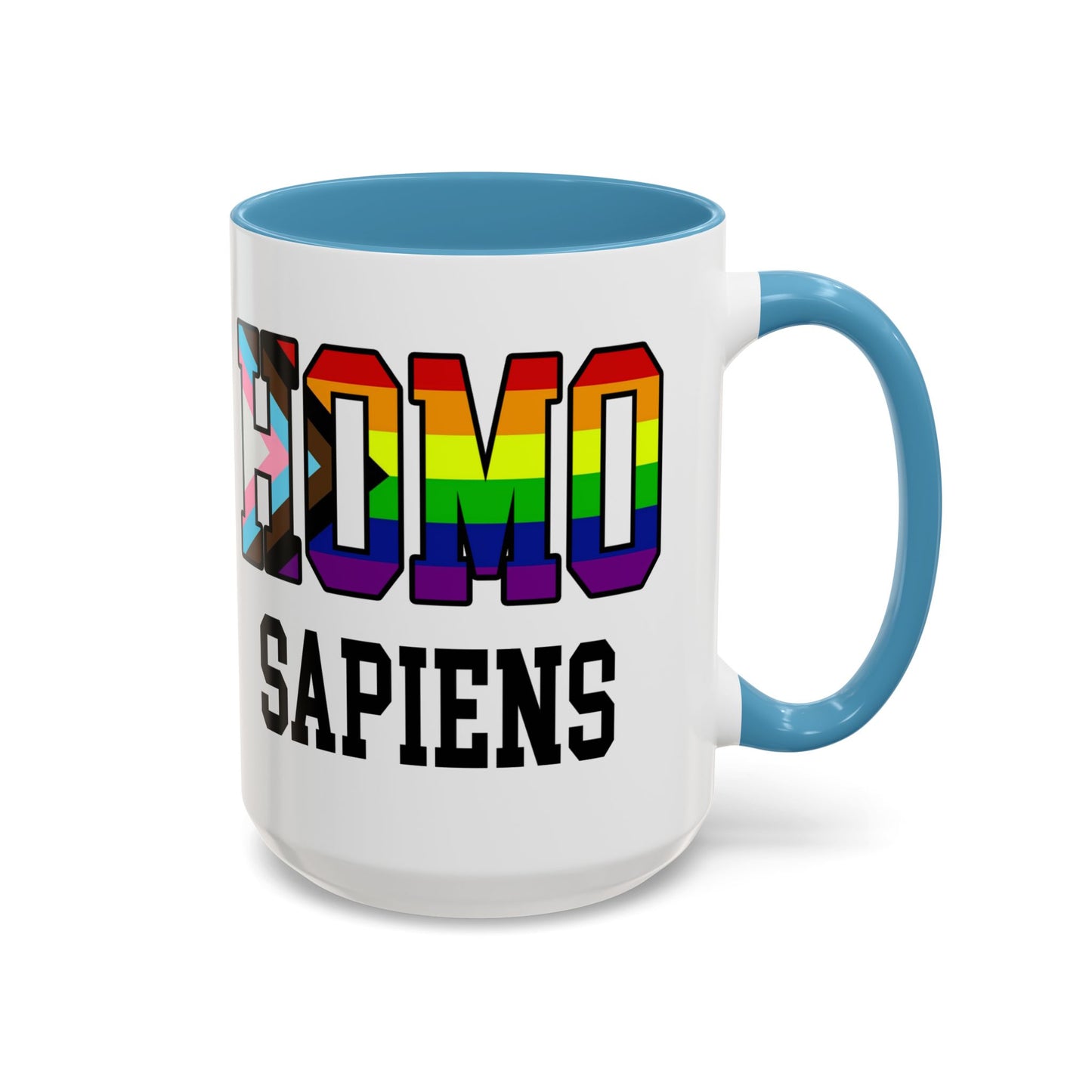 Progress Pride "HOMO SAPIENS" Accent Coffee Mug — Gay Pride Flag 15oz
