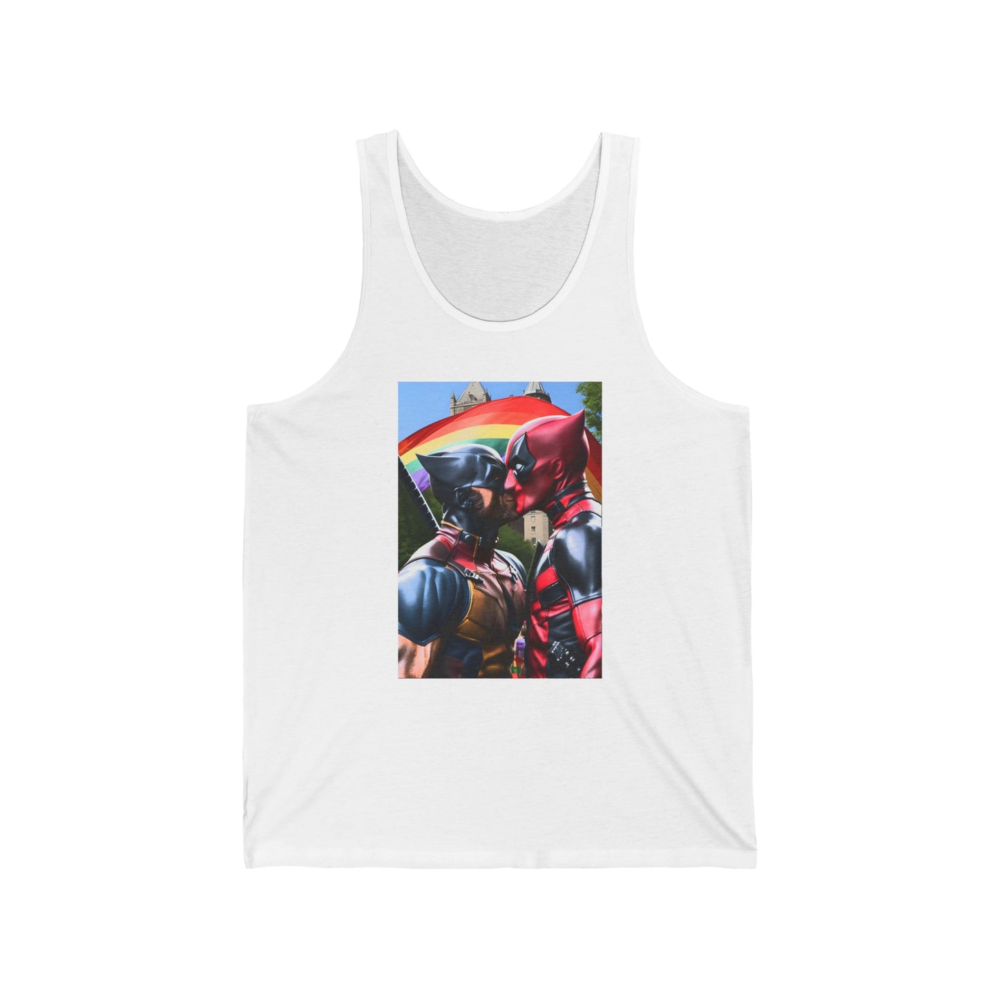 White Superhero Gay Pride Kiss Tank Top