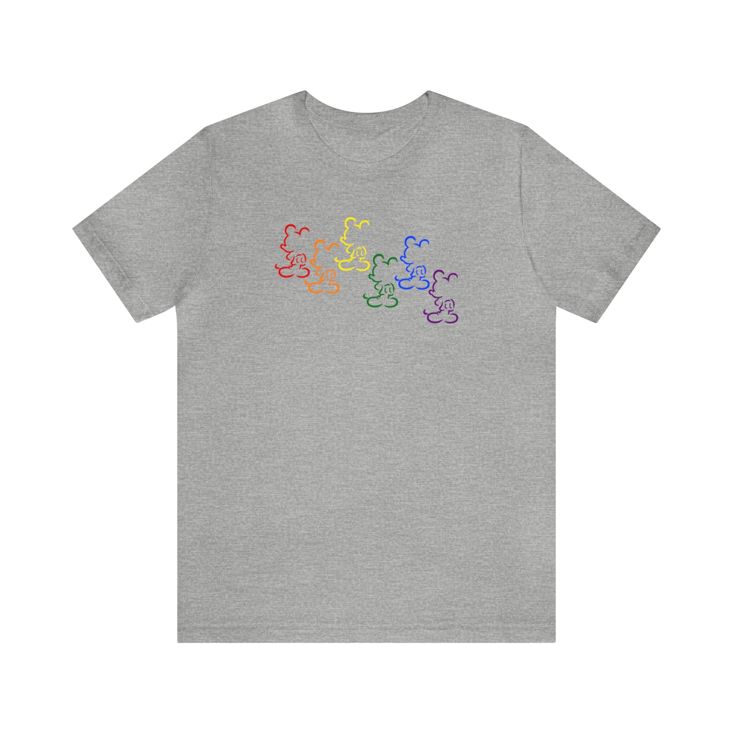 Camiseta de manga corta unisex con silueta de ratón arcoíris