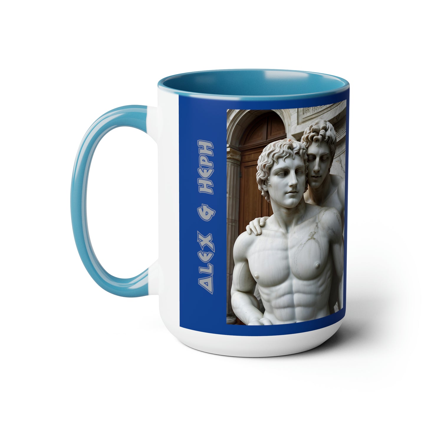Alex & Heph Marble Statues - Alexander the Great and Hephaestion Two-Tone Coffee Mugs, 15oz