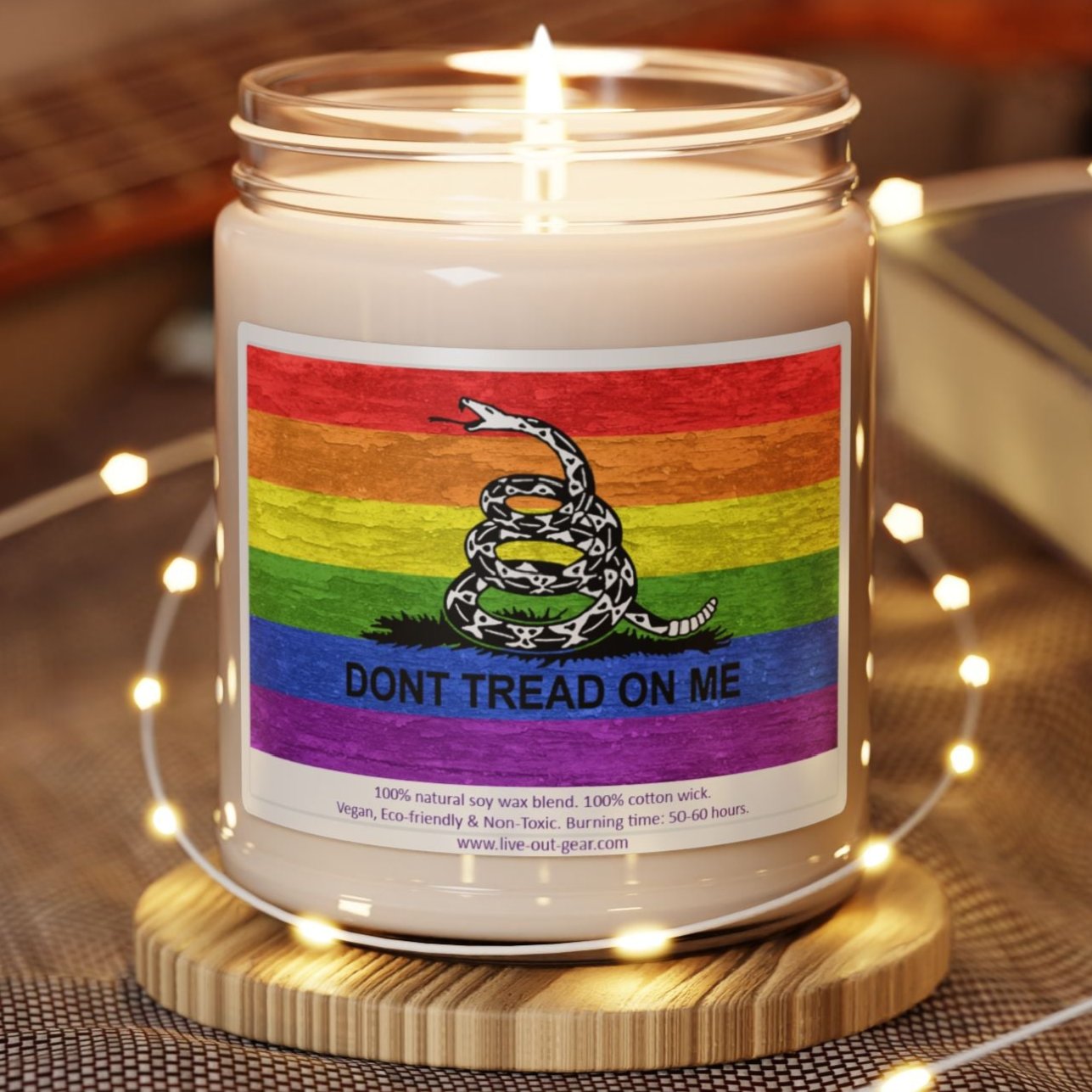 Don't Tread On Me Rainbow LGBTQ+ Pride Scented Soy Candle, 9oz