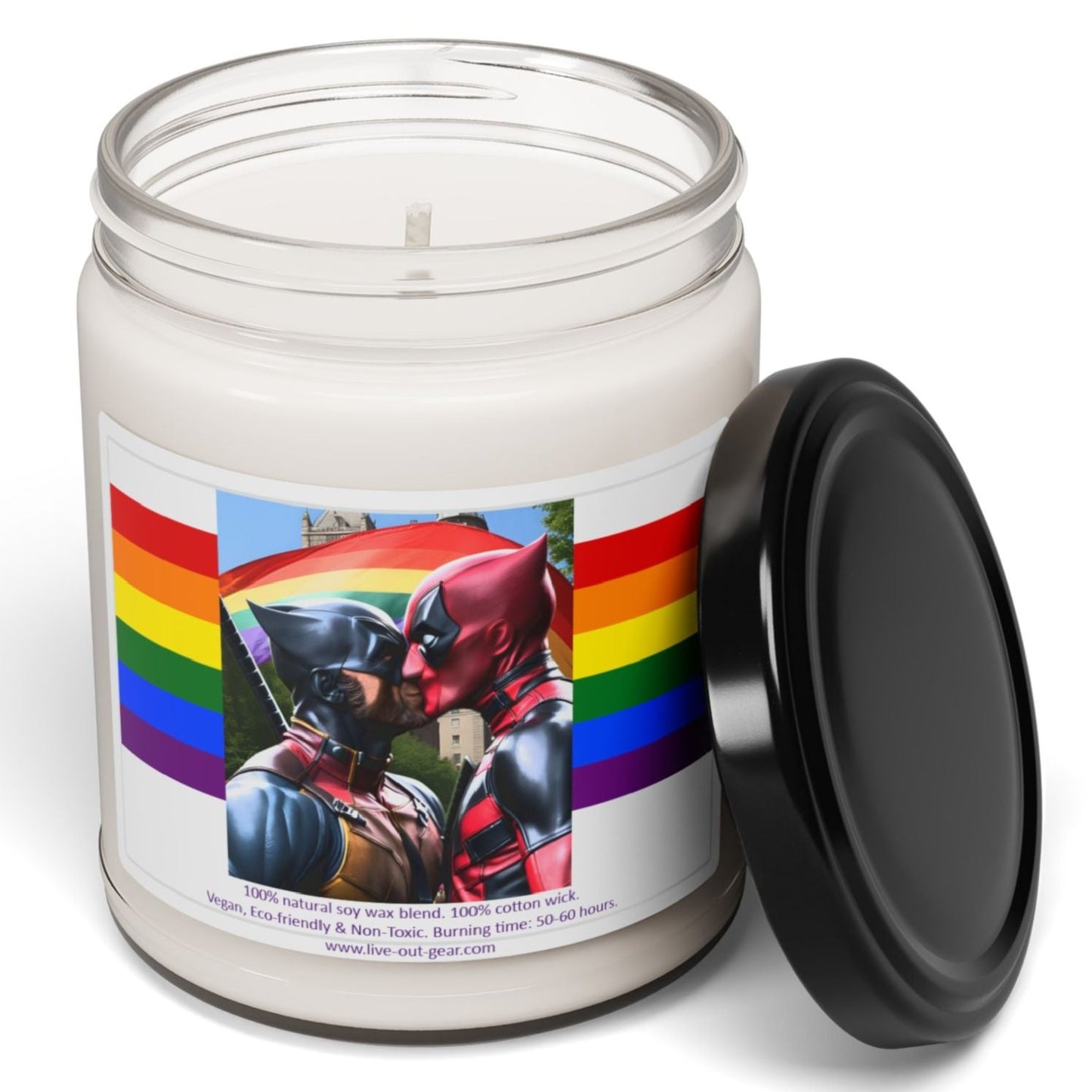 Superhero Gay Pride Kiss Scented Soy Candle, 9oz