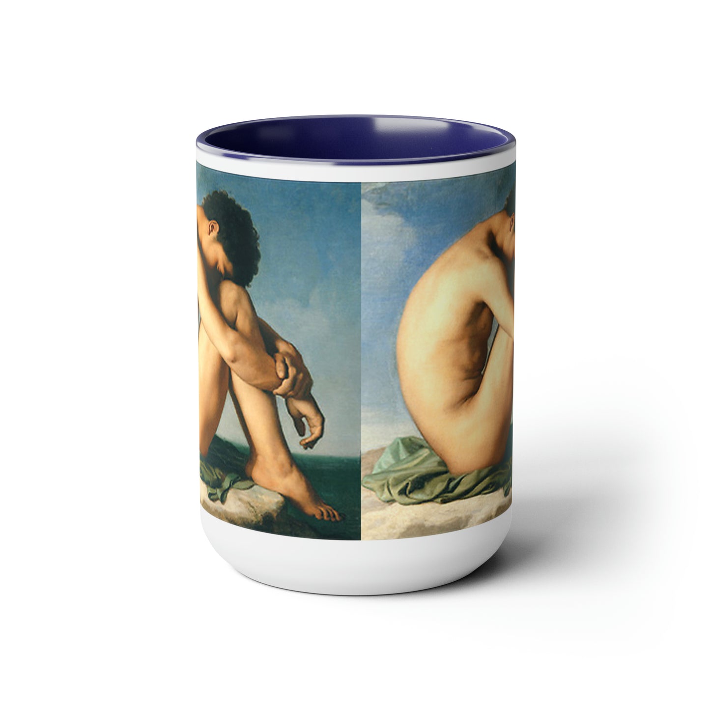 Young Man by the Sea Two-Tone Coffee Mugs, 15oz