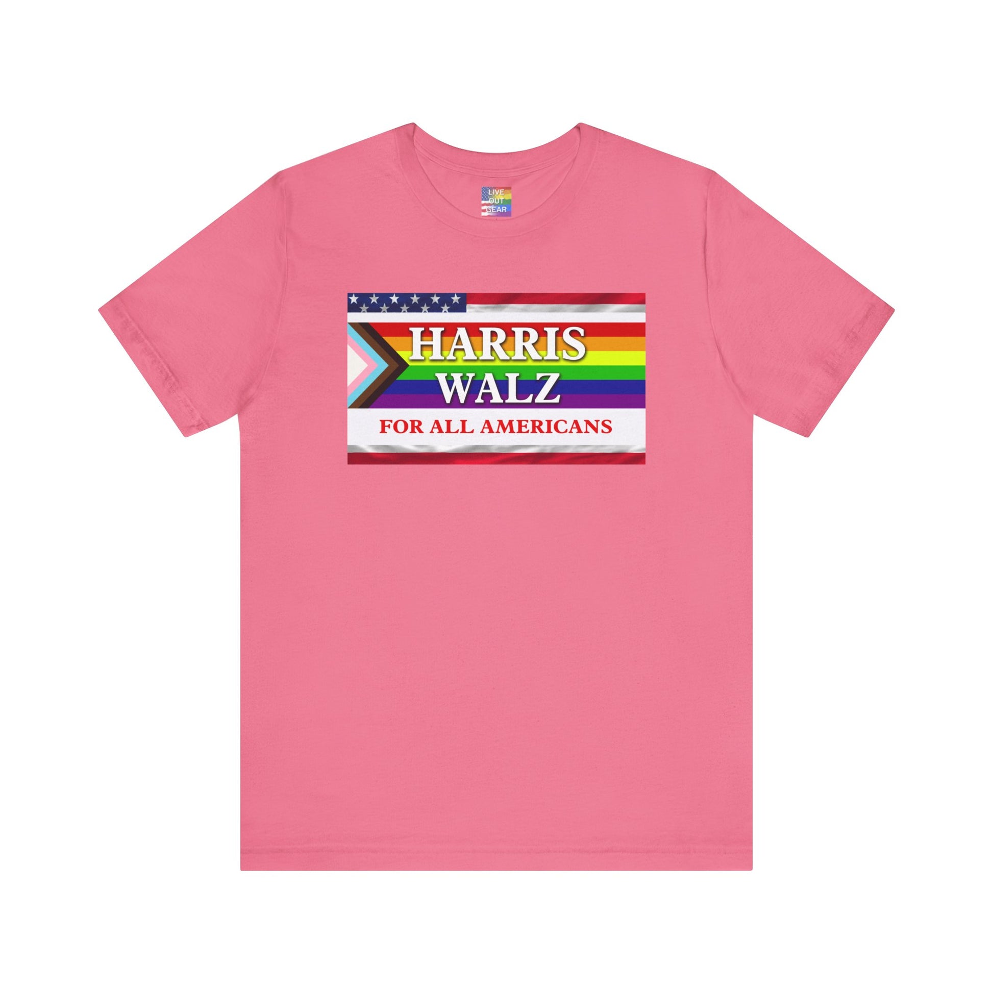 Charity Pink Harris Walz 2024 Election T-Shirt for All Americans - LGBTQ+ Progress Pride Flag