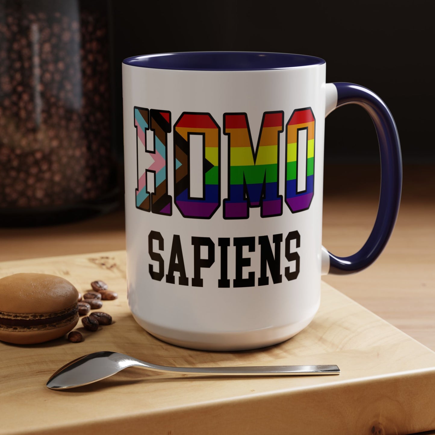 Progress Pride "HOMO SAPIENS" Accent Coffee Mug — Gay Pride Flag 15oz