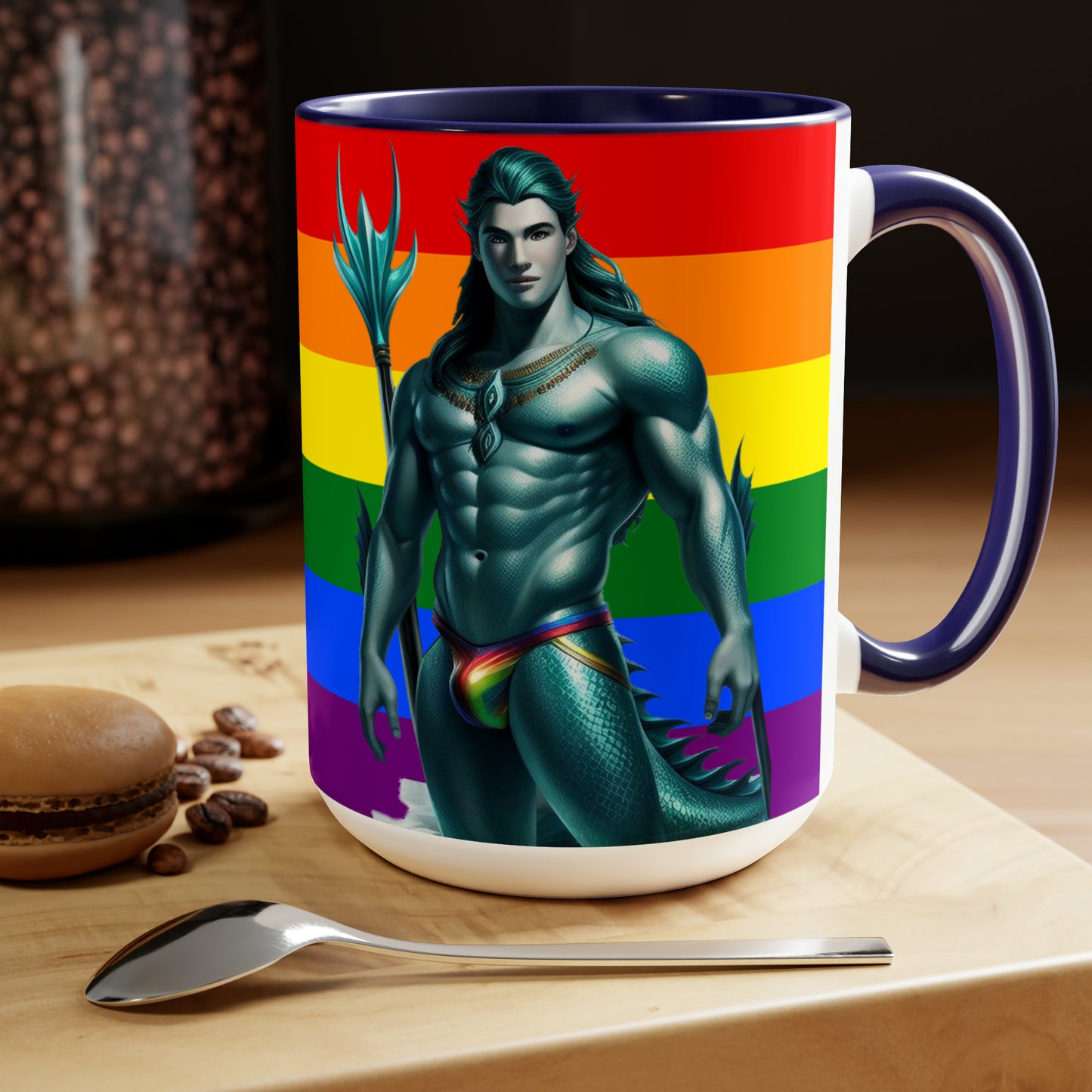 Gay Aqua Sea Man Two-Tone Coffee Mugs, 15oz