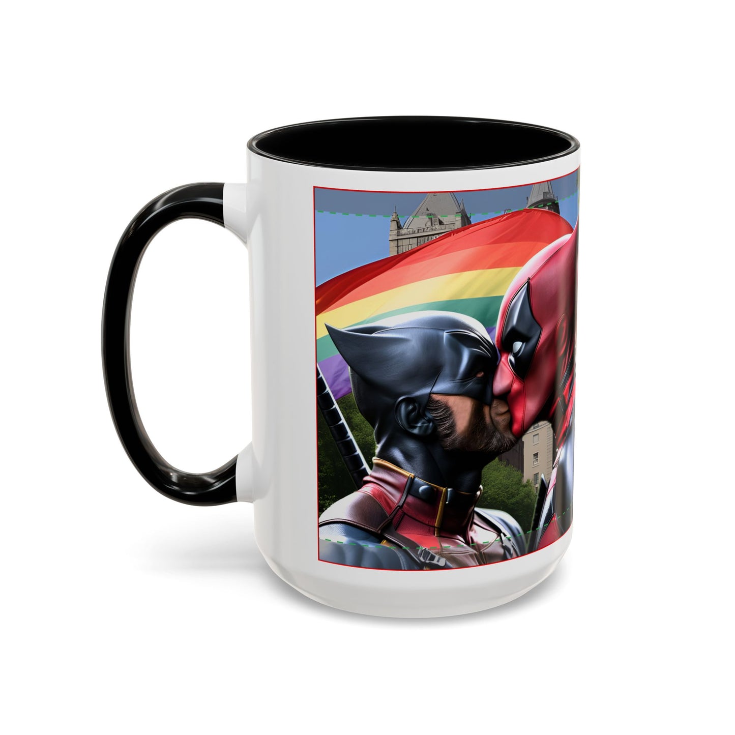 Superhero Gay Pride Kiss Accent Coffee Mug (15oz)