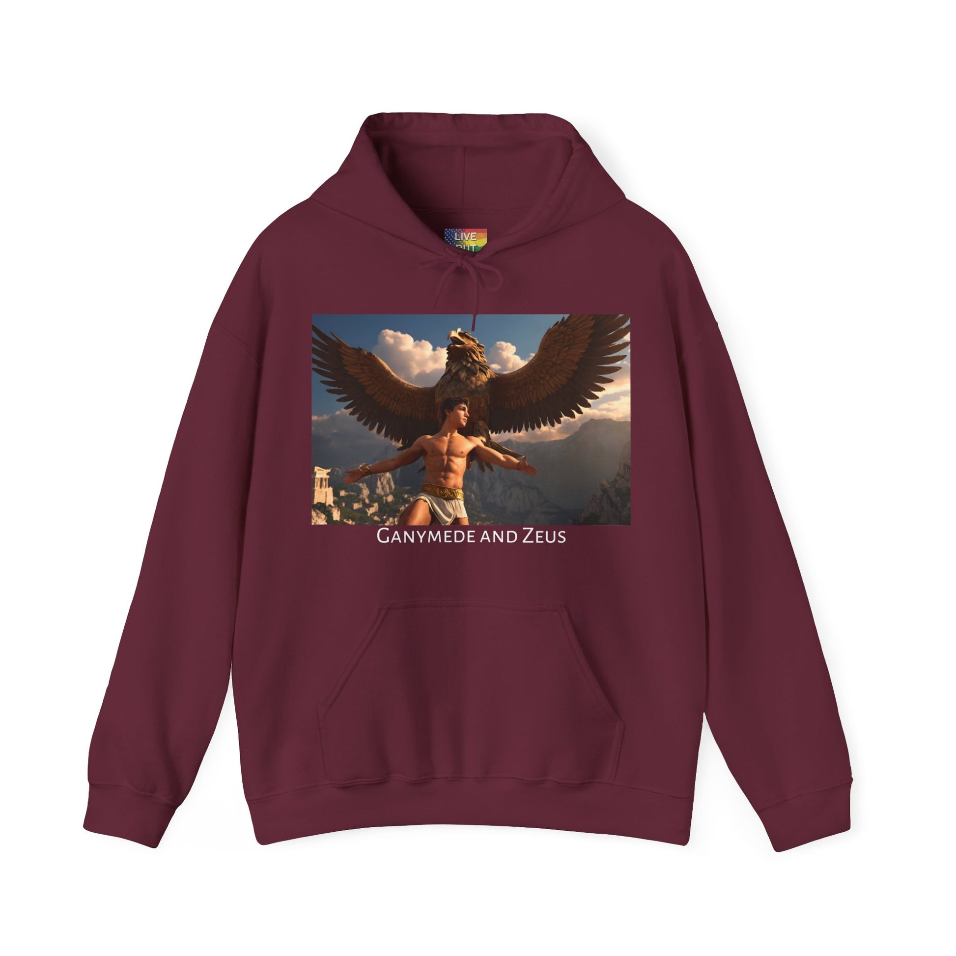 Maroon Gay Ganymede and Zeus Hoodie Sweatshirt at Gay Pride