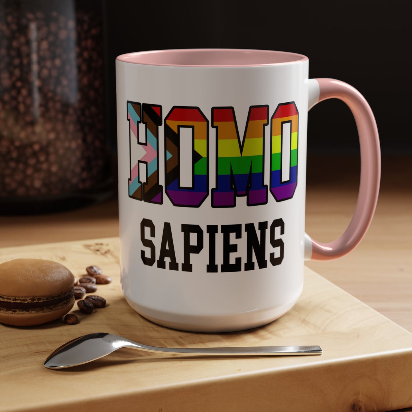 Progress Pride "HOMO SAPIENS" Accent Coffee Mug — Gay Pride Flag 15oz
