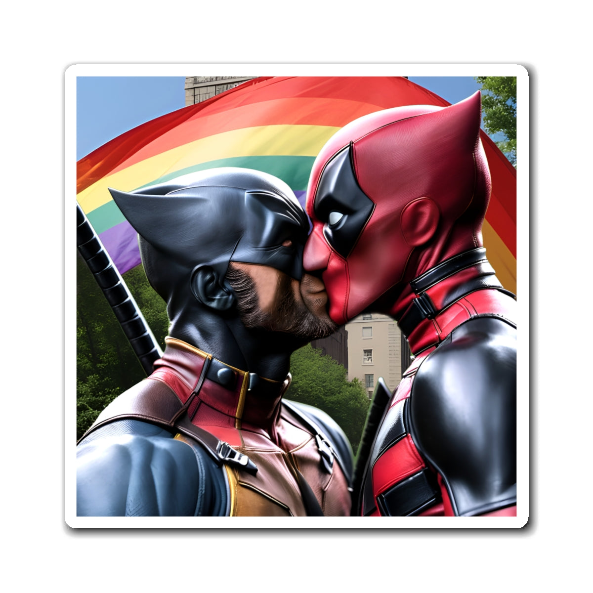 Superhero Gay Pride Kiss Magnet