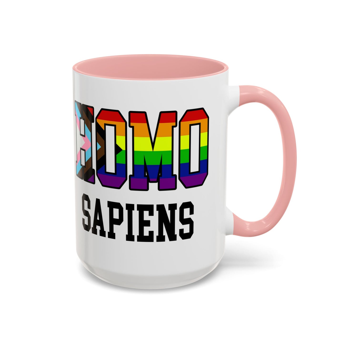 Progress Pride "HOMO SAPIENS" Accent Coffee Mug — Gay Pride Flag 15oz