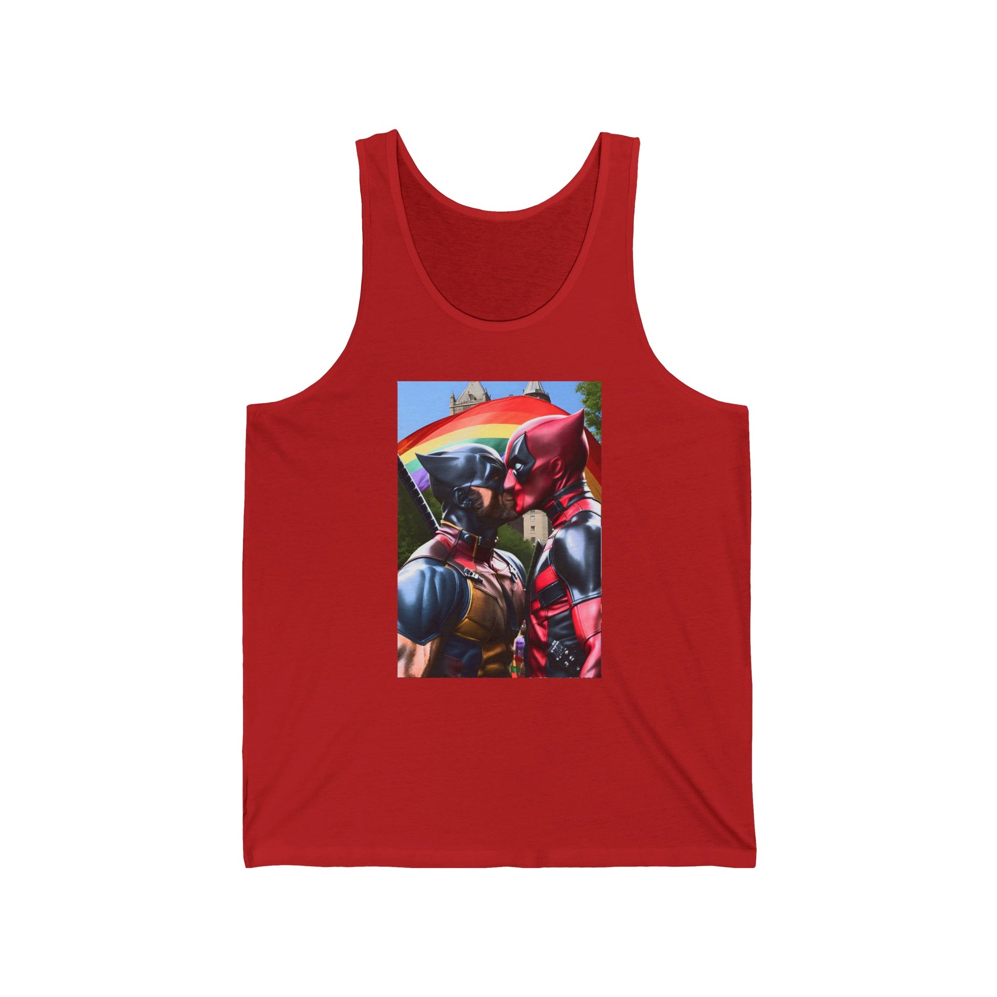 Red Superhero Gay Pride Kiss Tank Top