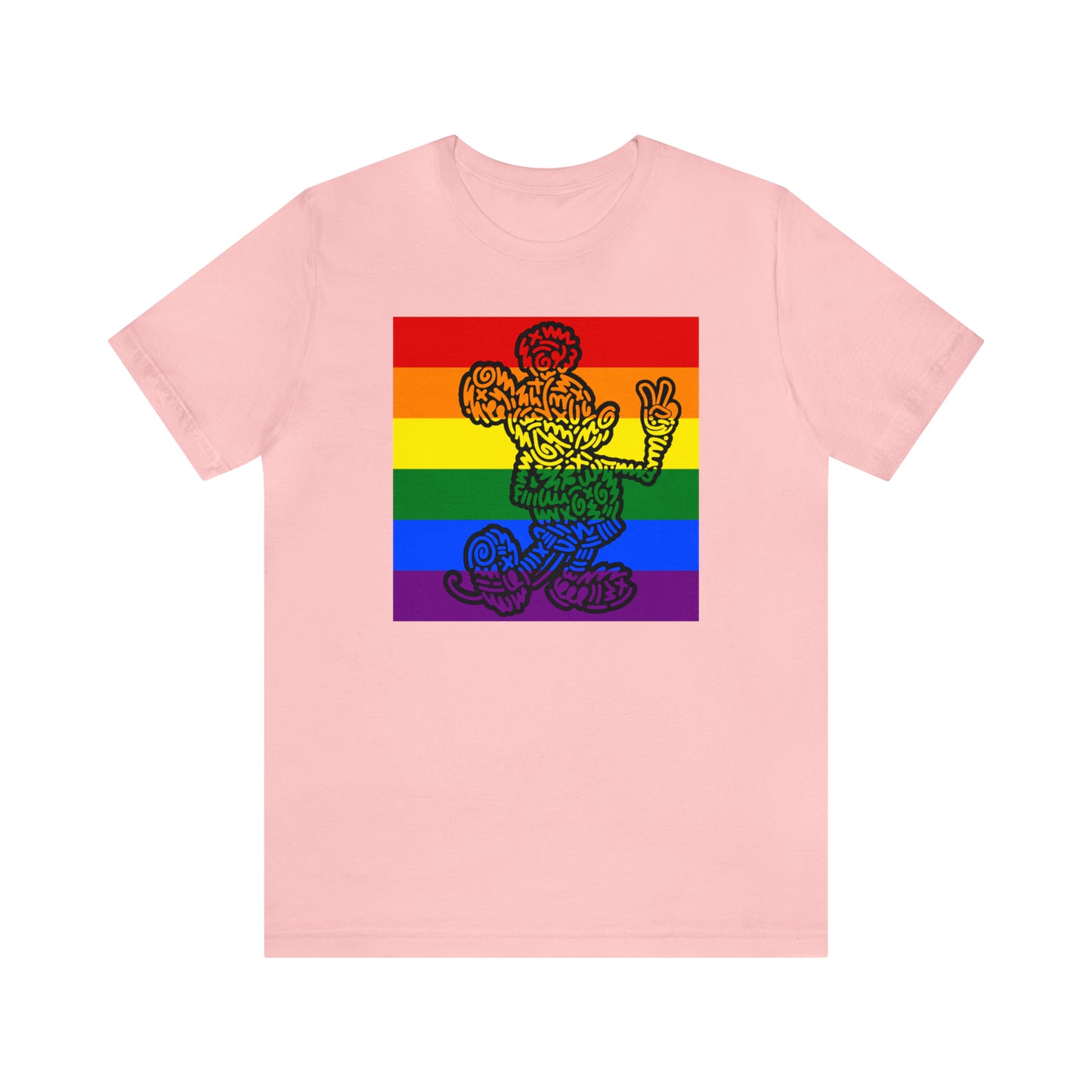 Camiseta de manga corta unisex Rainbow Peace Mouse