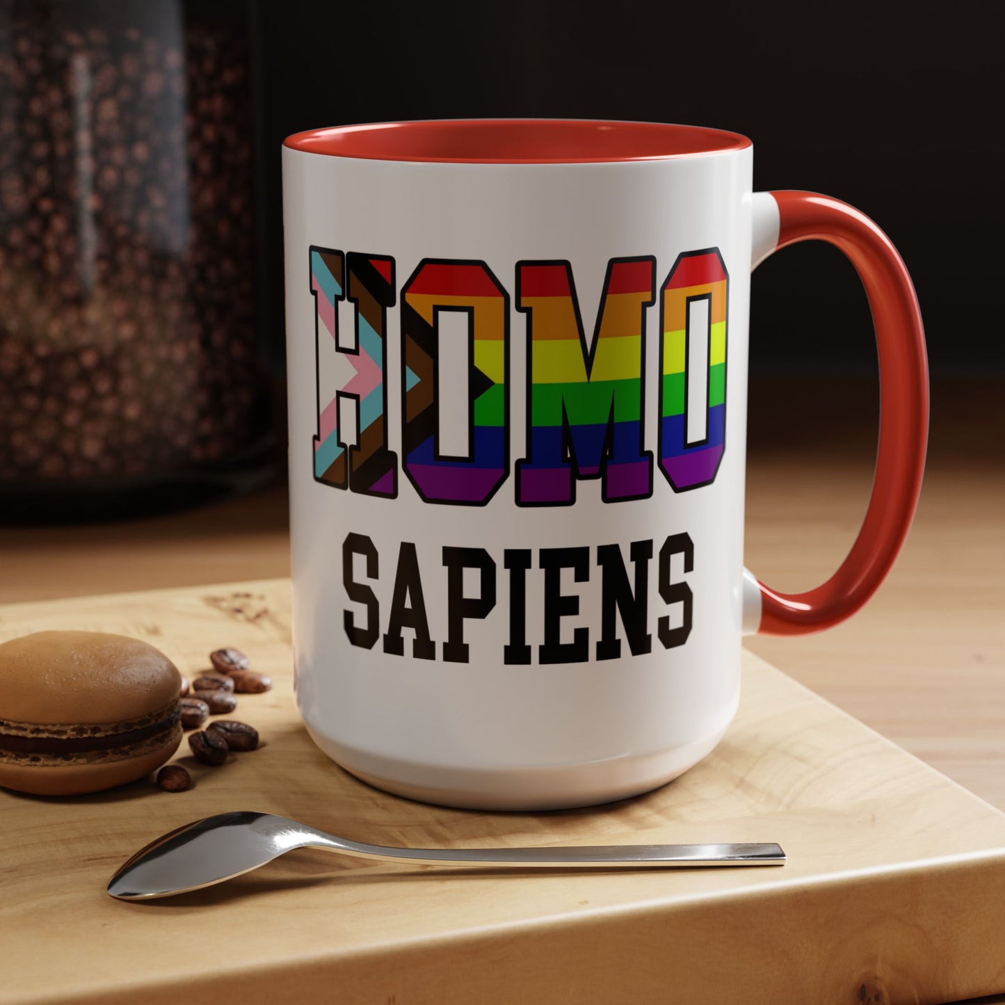 Progress Pride "HOMO SAPIENS" Accent Coffee Mug — Gay Pride Flag 15oz