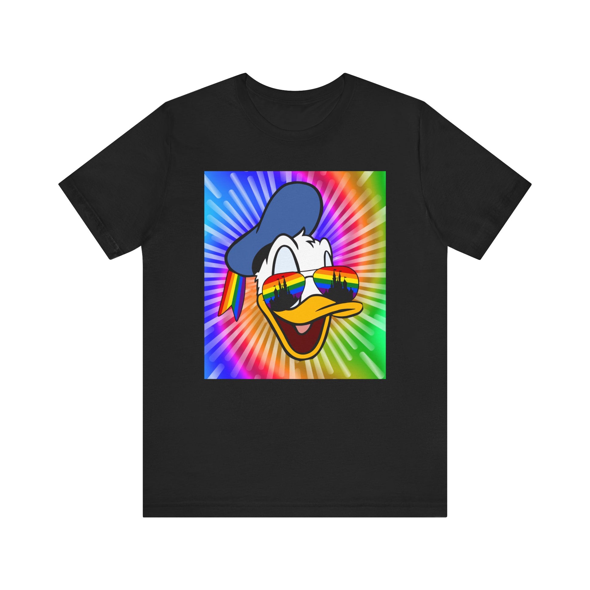 Black Gay Duck Sees Rainbows T-Shirt - Gay Donald