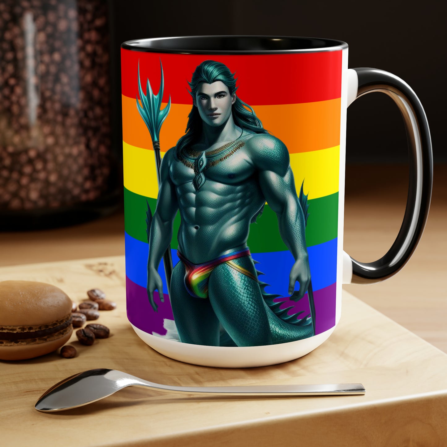 Gay Aqua Sea Man Two-Tone Coffee Mugs, 15oz