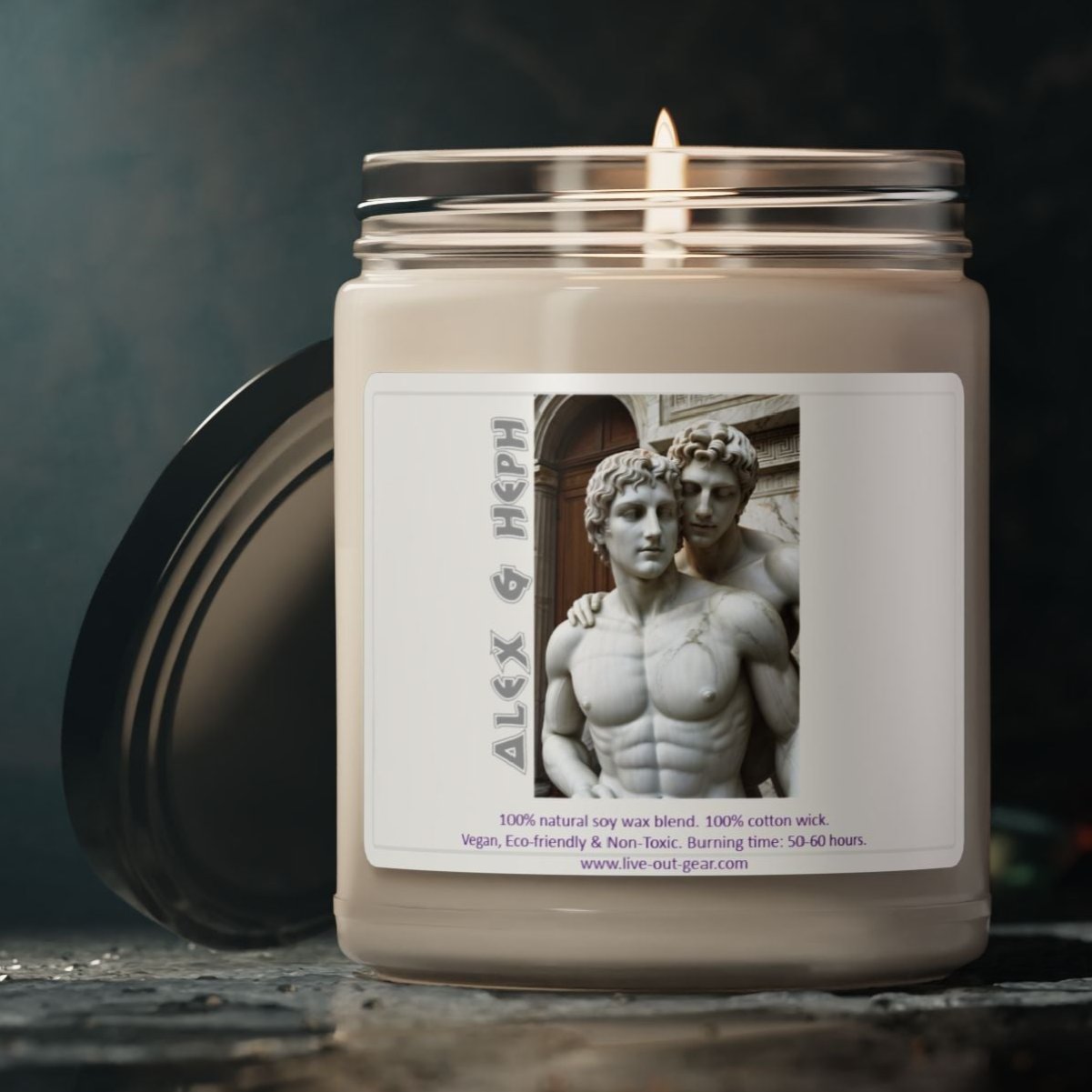 Alex & Heph Marble Statues - Alexander the Great and Hephaestion - Romantic Gay Scented Soy Candle, 9oz