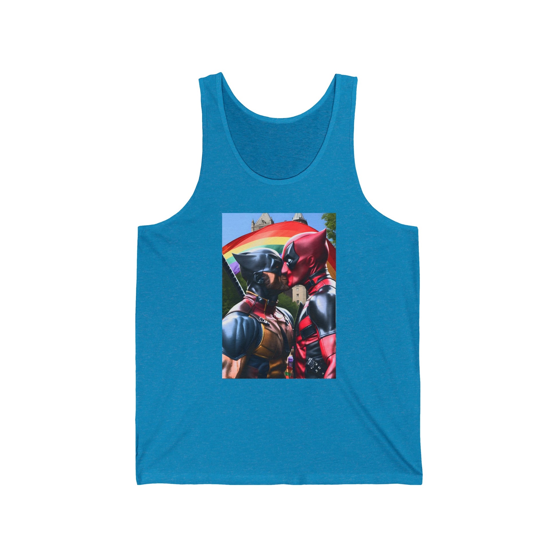 Aqua Superhero Gay Pride Kiss Tank Top