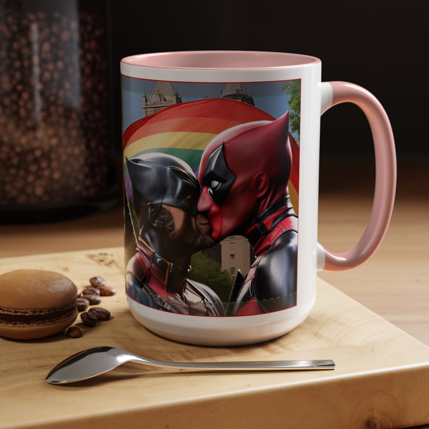 Superhero Gay Pride Kiss Accent Coffee Mug (15oz)