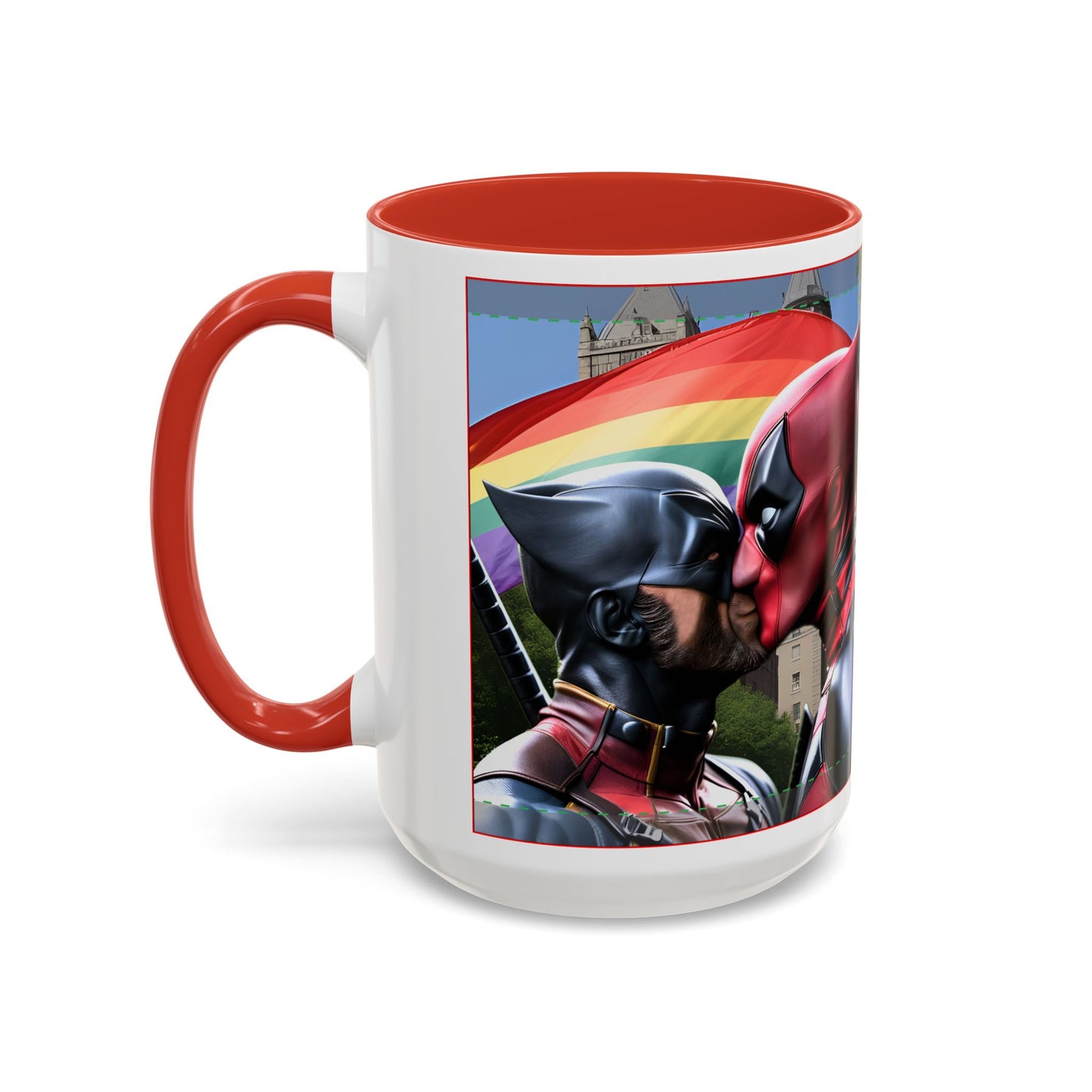 Superhero Gay Pride Kiss Accent Coffee Mug (15oz)