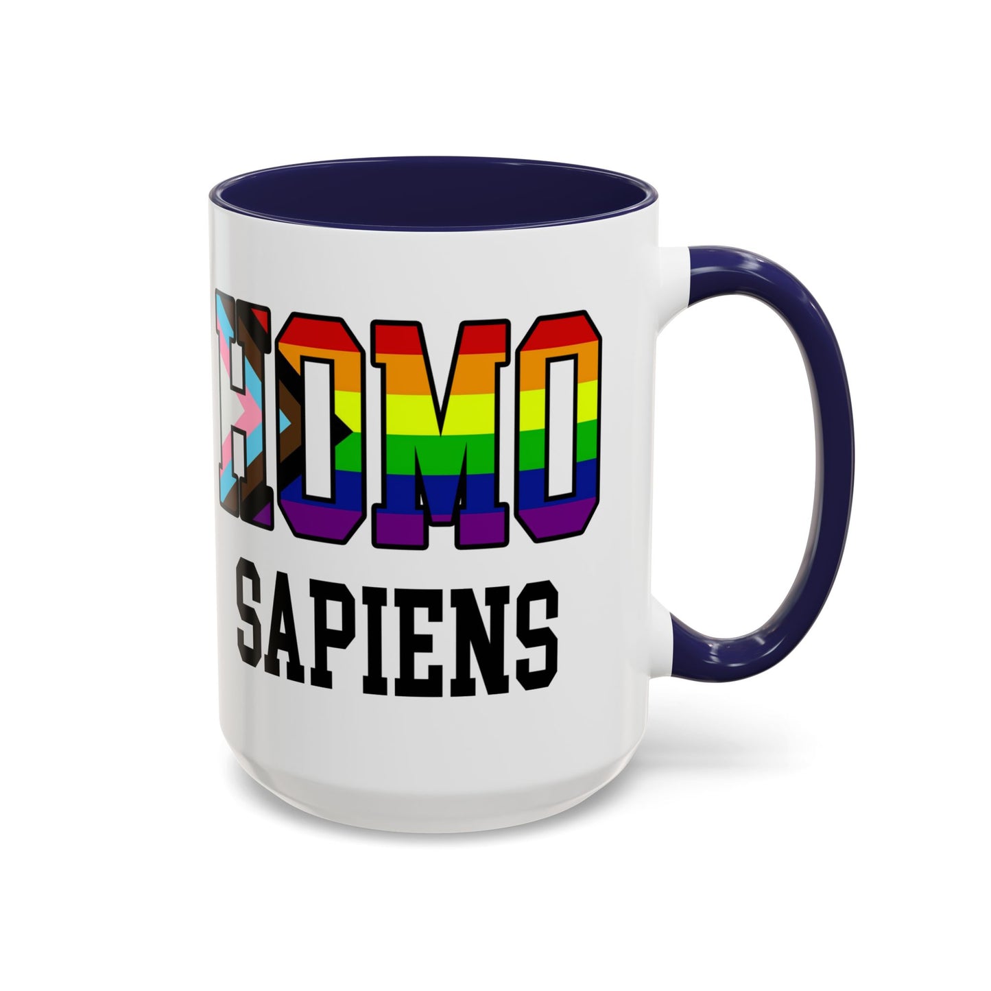 Progress Pride "HOMO SAPIENS" Accent Coffee Mug — Gay Pride Flag 15oz