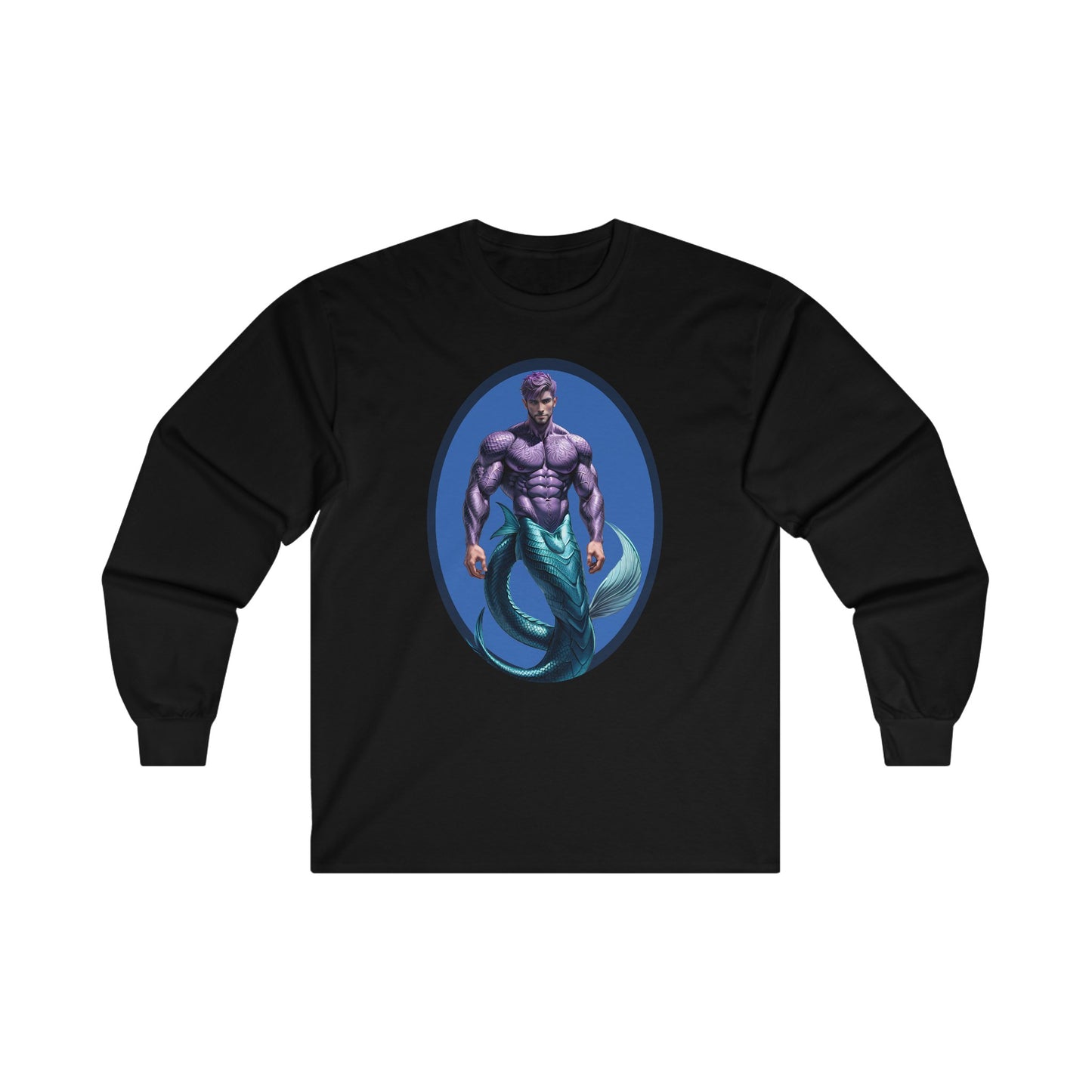 Purple Merman Ultra Cotton Long Sleeve Black T-Shirt