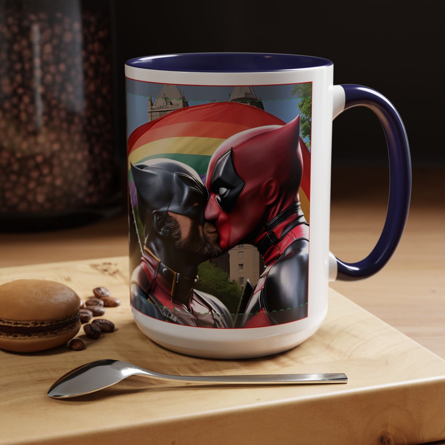 Superhero Gay Pride Kiss Accent Coffee Mug (15oz)