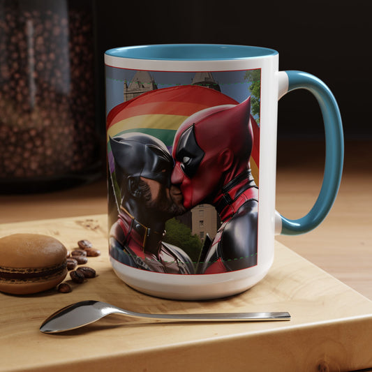 Superhero Gay Pride Kiss Accent Coffee Mug (15oz)