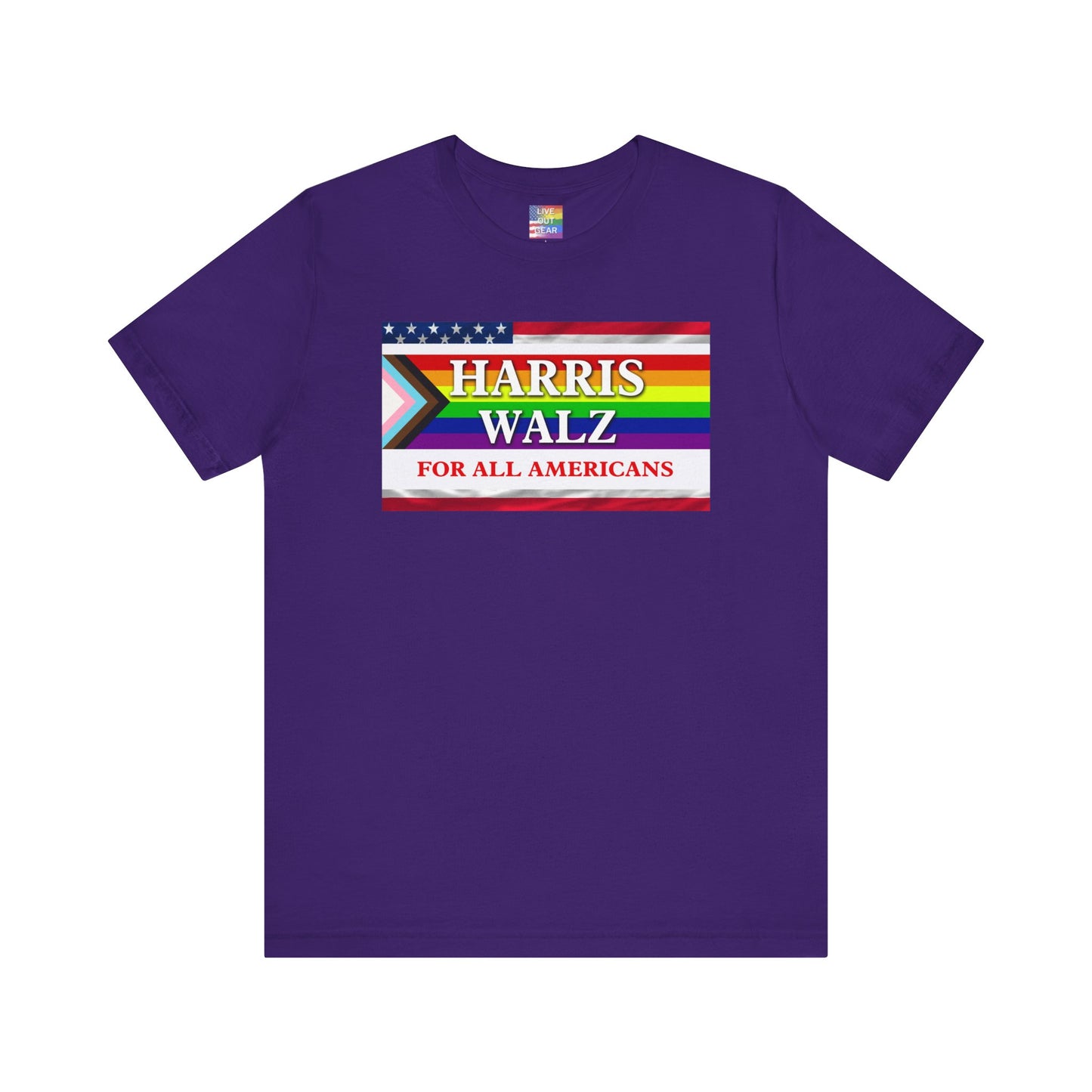 Purple Harris Walz 2024 Election T-Shirt for All Americans - LGBTQ+ Progress Pride Flag