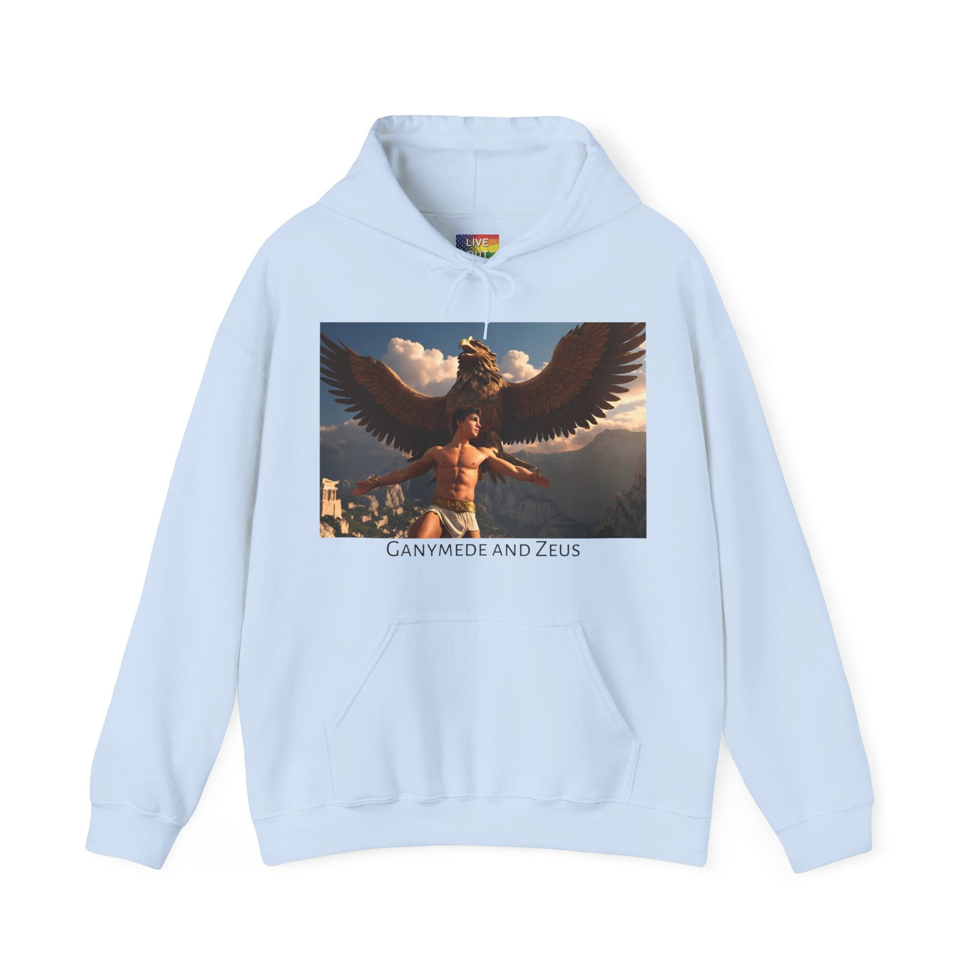 Light Blue Gay Ganymede and Zeus Hoodie Sweatshirt at Gay Pride