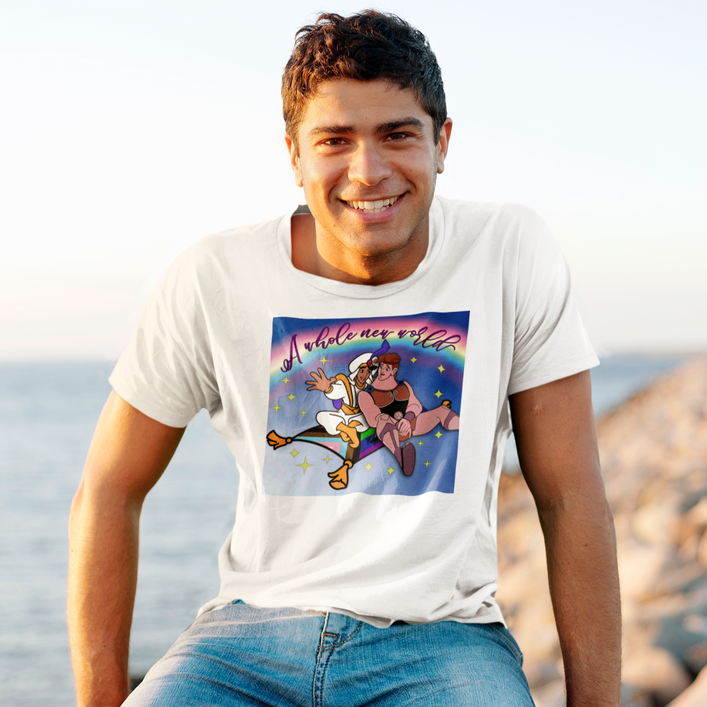 T-Shirt unisexe à manches courtes, nouveau monde Gay Aladdin-Hercules