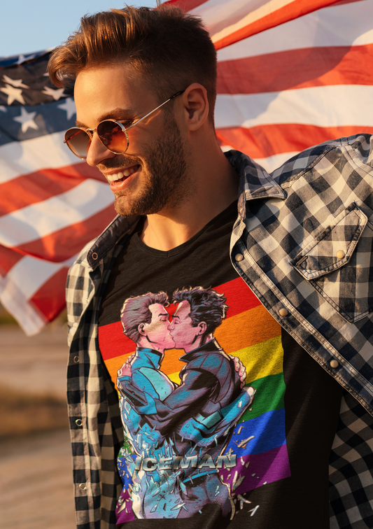 Super-héros Gay Kiss T-shirt unisexe à manches courtes