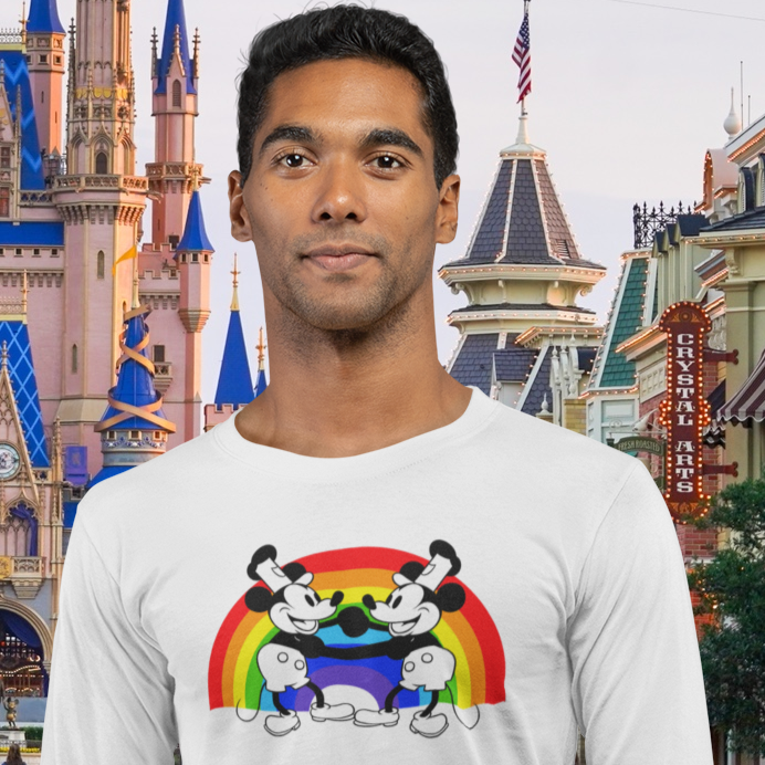 Steamboat Willie Mickey Mouse Long Sleeve T-Shirt Gay Guy Rainbow