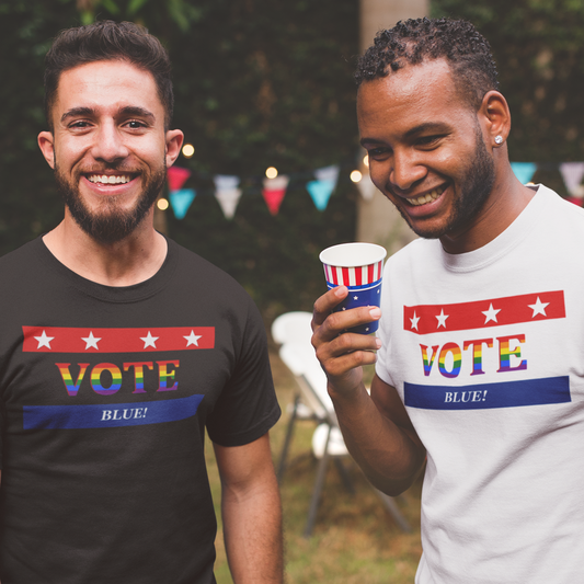 Gay Interracial Couple Vote Blue T-Shirt