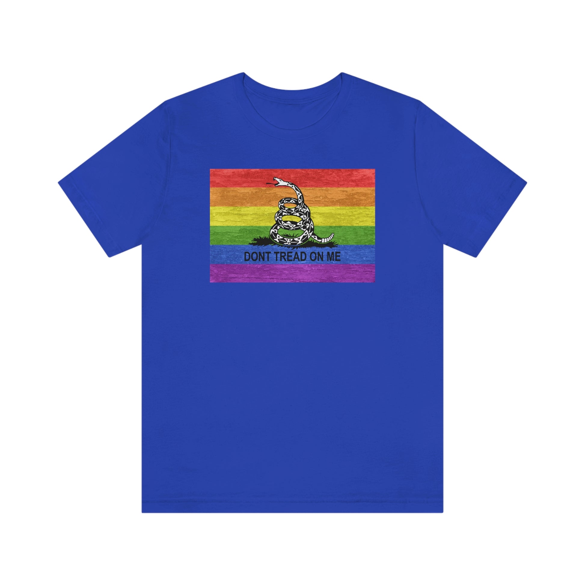 Royal Blue Don't Tread On Me rainbow flag gay t-shirt