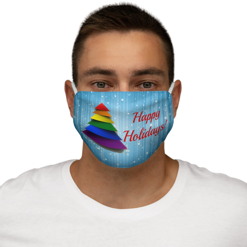 Masque facial en polyester/coton ajusté Happy Holidays LGBTQ Pride Tree