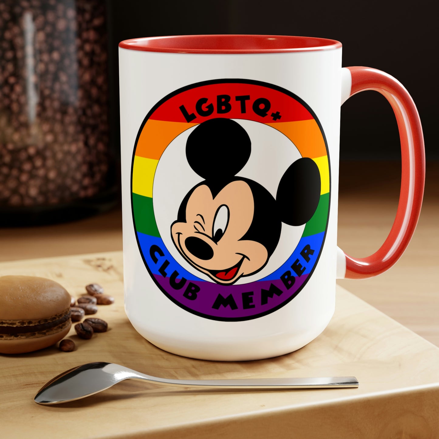 Tazas de café bicolor LGBTQ+ Mouse Club, 15 oz