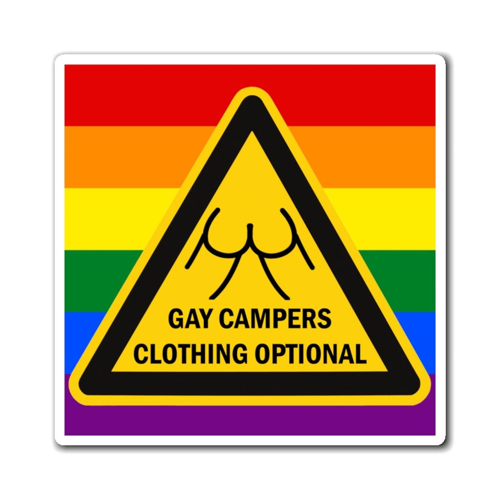 Gay Campers - Clothing Optional Warning Sign LGBTQ Car Refrigerator Magnet