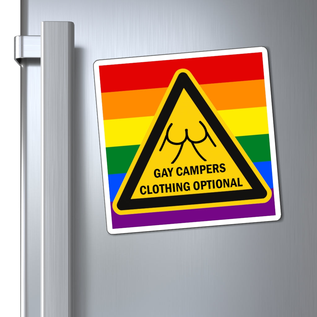Gay Campers - Clothing Optional Warning Sign LGBTQ Car Refrigerator Magnet