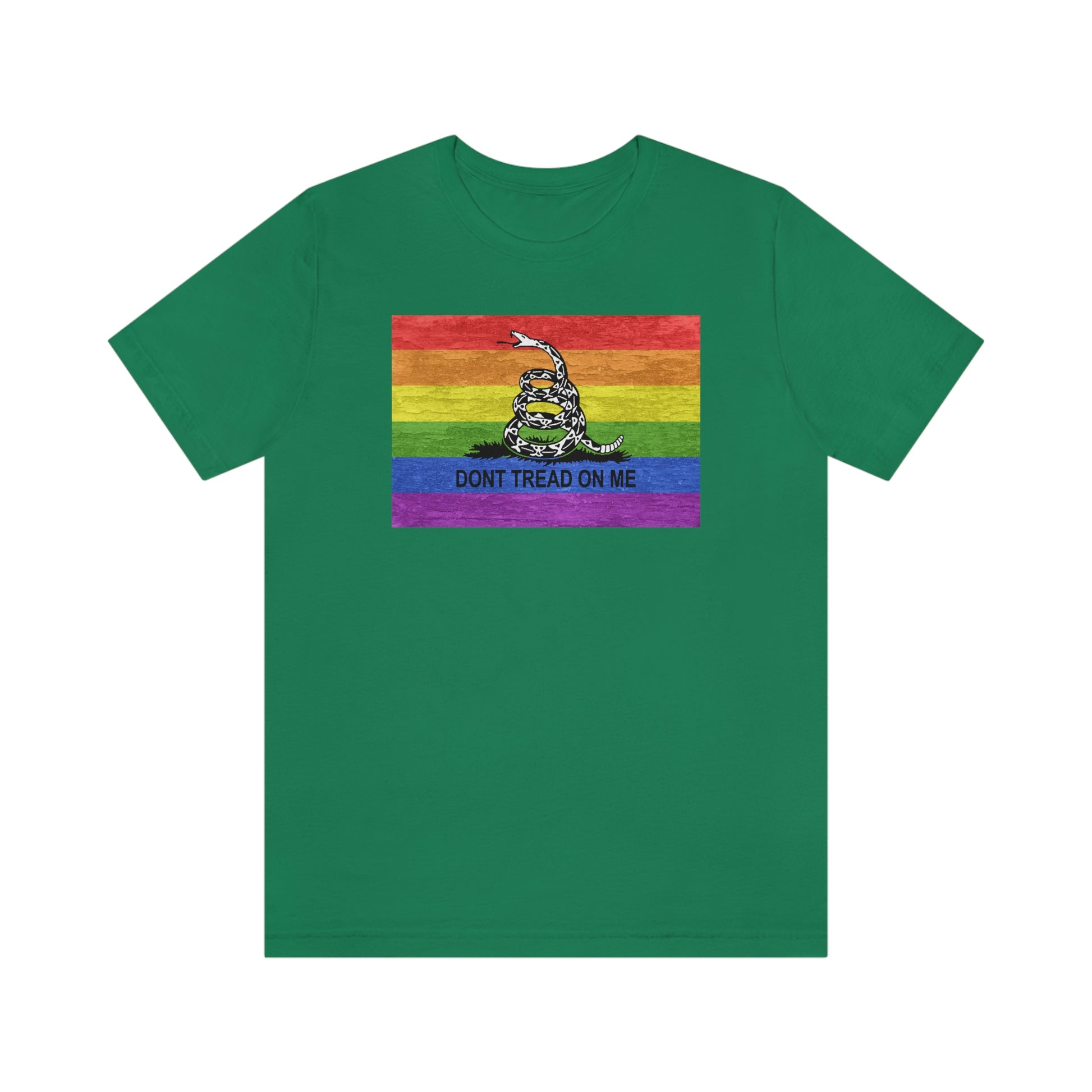 Kelly Green Don't Tread On Me rainbow flag gay t-shirt
